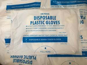 Gants jetables en PEHD transparents blancs et bleus pour le service alimentaire, personnalisables OEM, à manchette longue, sans poudre - Product Image 2