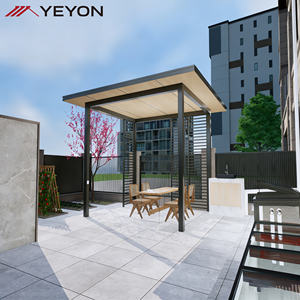 Gazebo extérieur moderne et contemporain en aluminium avec toit en verre trempé, abri <span class=keywords><strong>de</strong></span> patio imperméable doté <span class=keywords><strong>de</strong></span> panneaux à lamelles extérieurs - Product Image 1