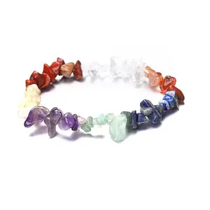 Pulsera con piedra de cristal Natural para mujer, pulsera curativa de chakras, piedra de grava con chip para niña