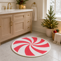 Tapis de bain de Noël en gros, aspect lin, tissé, absorbant, antidérapant en caoutchouc, bordure en peluche, vente en gros