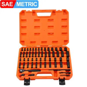 50 Piece 1/4 Drive Impact Metric And Standard Deep Shallow Socket Set Metric Standard With 3/8" To 1/4" Adapter