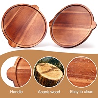 Plateau de service rond en bois d'acacia, plateau décoratif en bois avec poignées pour comptoir de cuisine, plateau de présentation pour fête, plateau de table à manger