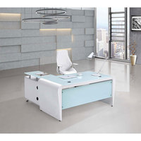 Table de bureau moderne en verre trempé blanc en forme de L, meilleure vente
