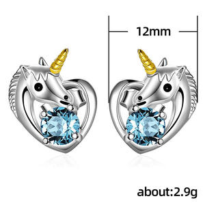 Pendientes de Unicornio E588, Aleación de Zinc Blanca, Zirconia Redonda con Engaste de Garra, Diseño de Animal Adorable, Joyería de Moda para Mujer, Regalo - Product Image 6