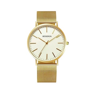 Montres en gros à bracelet en acier, montres minimalistes en métal pour hommes, montres de luxe en vrac, montres-bracelets fines et durables en acier inoxydable doré, en stock - Product Image 4