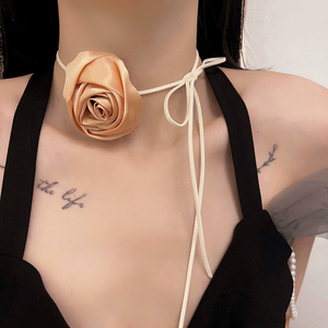긴 DIY 꽃 벨벳 초커 넥 체인 여성을위한 수제 장미 목걸이 연회 꽃 칼라 넥밴드 쥬얼리 - Product Image 3