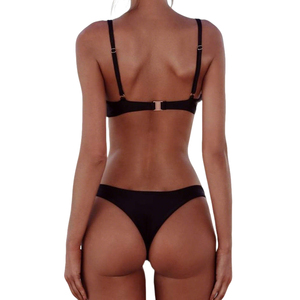 Costume da bagno bikini da donna a due pezzi, tinta unita, con scollo rotondo, imbottito, stile brasiliano, modello hipster, con perizoma, servizio OEM - Product Image 2