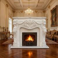 Cheminée en marbre blanc sculptée à la main, style français classique, décoration intérieure de villa de luxe