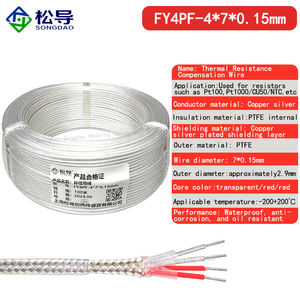 PT100 PTFE مطلي بالفضة محمية 2-core 3-core 4-core إشارة استشعار 6 core كابل تمديد مقاوم للحرارة العالية - Product Image 4