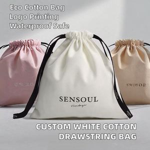 Sac à cordon en coton imperméable imprimé avec logo en relief, pochette anti-poussière réutilisable en mousseline, sac en toile avec cordon, personnalisable - Product Image 3