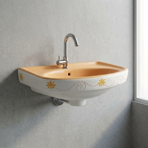 Lavabo con estampado de flores blancas y azules Diseño simple moderno Gabinete de tocador de baño montado en la pared Fregadero de cerámica - Product Image 5