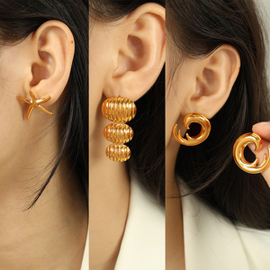 Starfish <b>Stud</b> Earrings 18K Gold Plated <b>Titanium</b> Steel Ocean Theme Women's Fashion Jewelry - Product Image 4