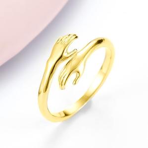 Two Hands <strong>Hugging</strong> Open Adjustable Couple <strong>Ring</strong> <strong>Silver</strong> Plated Warm Embrace Band Jewelry Gift - Product Image 6