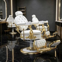 Fauteuil de Barbier de Luxe en Cuir PU, Rotation à 360 Degrés, Inclinable et Réglable, Hydraulique, Base Ronde, Équipement de Salon de Coiffure