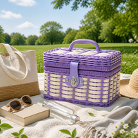 Boîte de rangement en PP tissé avec couvercle et poignée, boîte de rangement pour maquillage, panier décoratif pour l'organisation de la maison et des étagères de chambre