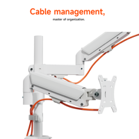 Soporte de Monitor Doble AUKI, Brazo de Escritorio de Acero Aleado con Resorte de Gas, Poste Vertical Ajustable en Altura, Capacidad de Carga de 10 kg, Inclinación de 45°, Color Blanco