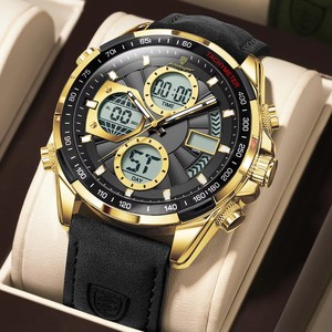 Jam Tangan Pria POEDAGAR E108 Quartz <span class=keywords><strong>Analog</strong></span> LED Digital Chronograph Tali Kulit 3ATM Tahan Air Multi Fungsi Kalender Reloj - Product Image 1