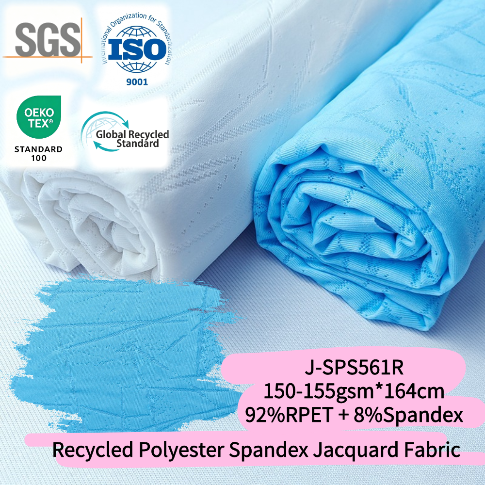 150gsm 164cm 92 RPET Recycled Polyester 8 Spandex Jacquard Knitted Wicking Cooling Fabric for Soccer Jersey Sportswear T-shirt