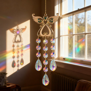 Acchiappasole Angelo con Cristallo, Bianco e Argento, Metallo e Cristallo, 38 cm, Ornamento a Campana a Vento da Appendere per Finestre, Giardino - Product Image 5