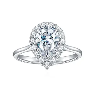Hoge Kwaliteit Moissanite D Kleur Ring 925 Sterling Zilveren Peervorm 1.5ct Moissanite Diamond Wedding Ring