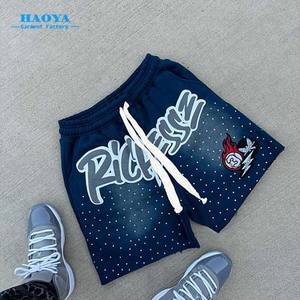 Men's Custom Puff Print Rhinestone <strong>Shorts</strong> Sun Faded Acid Wash Vintage Embroidered Streetwear Stylish Sun Faded Acid Wash <strong>Shorts</strong> - Product Image 5