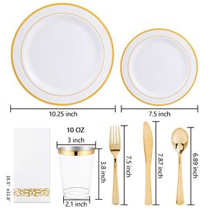 350 Sets de vaisselle en plastique doré avec <span class=keywords><strong>couverts</strong></span> <span class=keywords><strong>jetables</strong></span>, gobelets, serviettes pour mariages et fêtes - Product Image 2