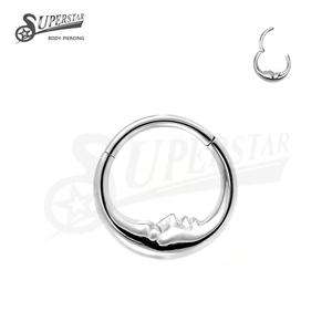 Anneau segmenté articulé en titane SUPERSTAR G23, design visage de lune, clicker pour septum, motif visage <span class=keywords><strong>humain</strong></span>, pour piercing nez et <span class=keywords><strong>corps</strong></span> - Product Image 1