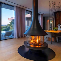 Cheminées intérieures en bois modernes pour la maison 360 °   Verre résistant aux hautes températures, montage au plafond suspendu, rotation libre, 1000 mm