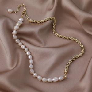 Collar de Perlas Barrocas para Mujer, Cadena Grande de Acero Inoxidable con Diamantes, Joyería Hecha a Mano, Resistente al Agua, Estilo Dropshipping - Product Image 3