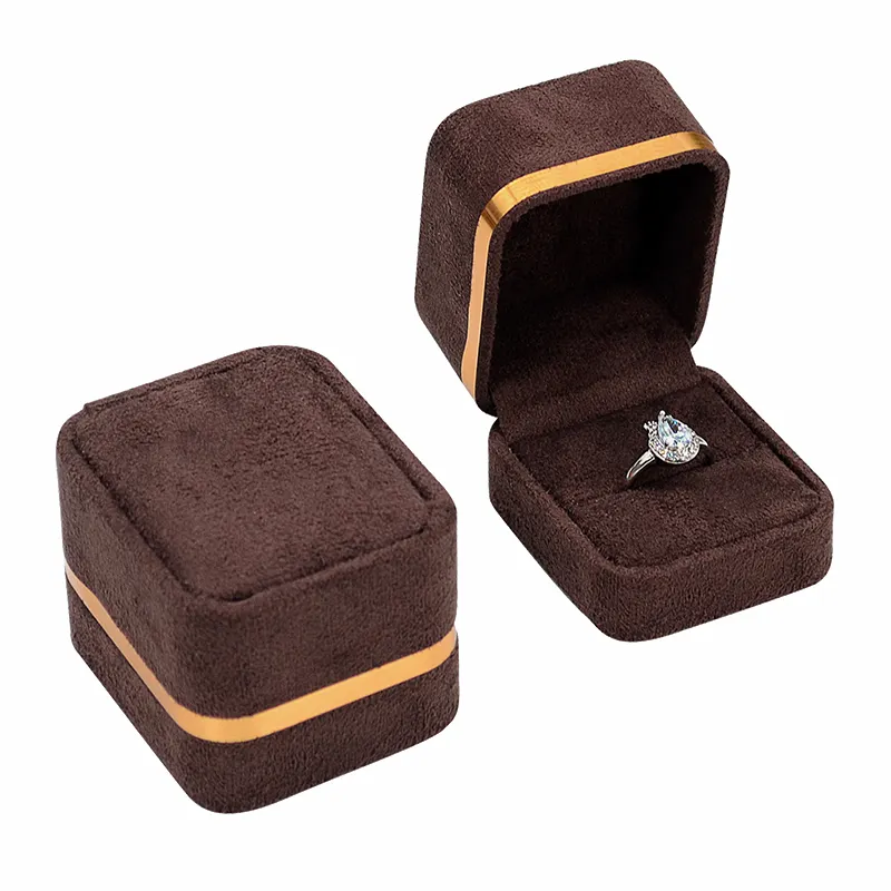 Kotak Perhiasan Cincin Pertunangan, Mewah Kalung Anting Gelang Hadiah Kotak Kemasan Kustom Beludru Hitam