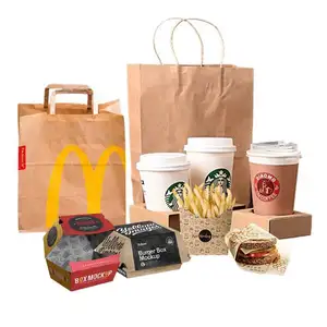 High Quality Eco Friendly Food Brand Restaurant Takeaway Paper Bags With Twisted Handle
