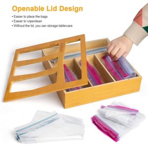 Top Lids Bamboo Kitchen Drawer Organizer Bamboo Ziplock Bag Storage Organizer - Product Image 2