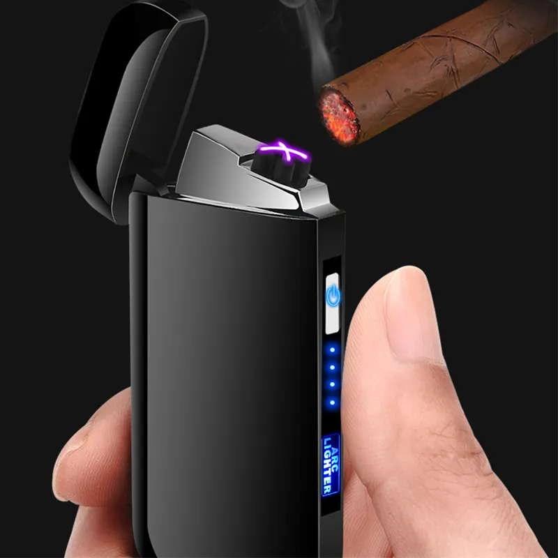 Encendedor de cigarrillos con linterna USB, caja de regalo para cigarrillos electrónicos, estilo de iluminación dorada