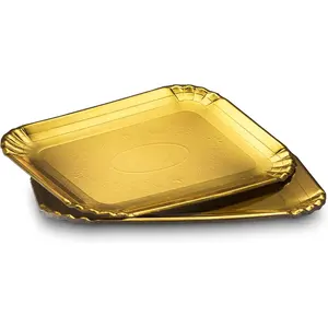 Золотая прямоугольная Круглая Бумажная Тарелка для вечеринки, Экологически чистая бумажная тарелка толщиной 1,5 мм, перерабатываемая