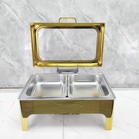 Plats de service de luxe 9L dorés en acier inoxydable, ensemble de chafing dish à compartiments pour traiteur, buffet de mariage et hôtels, avec système de chauffage au combustible