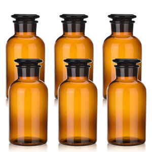 Bouteille en verre ambré vide, grande bouteille ambrée transparente à large ouverture, bouteille d'apothicaire 125 ml - Product Image 1