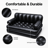 Canapé-lit gonflable 2-en-1 convertible noir en PVC double pour le camping en plein air et le salon