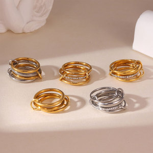 Waterproof Non Tarnish <b>Rings</b> 14k 18k PVD Gold Plated Fashion 316L Stainless Steel Zircon <b>Stacking</b> <b>Rings</b> for Women - Product Image 1