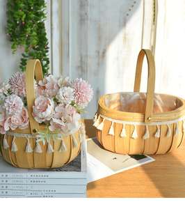 सेट 2 हस्तनिर्मित छोटे सरल फूल बुना हुआ बांस लकड़ी चिप्स पर्यावरण अनुकूल घरेलू सजावटी व्यवस्था भंडारण टोकरी - Product Image 3