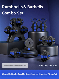 Ensemble d'<span class=keywords><strong>haltères</strong></span>, barres et kettlebells en métal réglables 4 en 1 avec support de rangement portable, <span class=keywords><strong>kit</strong></span> combiné de musculation multifonction pour la maison - Product Image 1