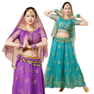 Costumes de performance de danse du ventre de Bollywood pour adultes, à manches courtes, motif rose doré, princesse indienne, faits à la main - Product Image 1
