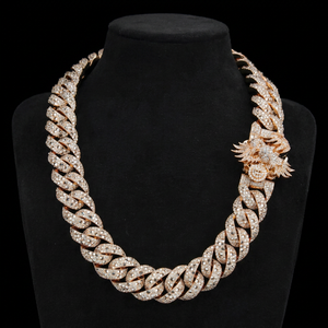 Hip Hop Rose Gold Cuban Chain <b>Necklace</b> With Eagle Pendant Lab Grown Diamond Round Brilliant Cut <b>Statement</b> Jewelry For Men - Product Image 1