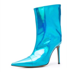Bottines à talons hauts en cuir miroir couleur personnalisée pour femmes, bout pointu, sexy, à enfiler, grande taille 43 - Product Image 3