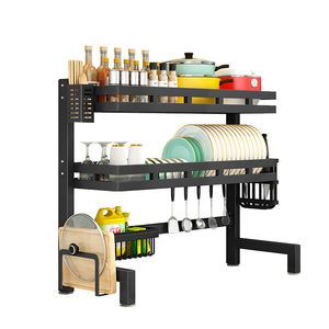 Estante para platos ajustable de fabricación para escurridor de platos de cocina sobre fregadero estante de secado de platos extensible de acero al carbono