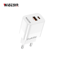 Chargeur mural USB-C GaN PD 20W WISESIR avec double prise OTP et protection ignifuge