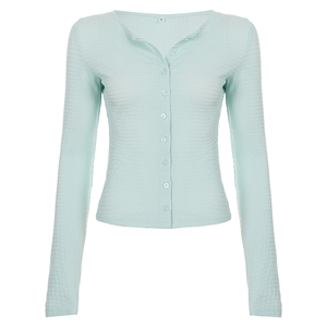 Cardigan plissé léger en maille pour femme, à manches longues, boutonné sur le devant, veste pull ouverte, décontractée, pour le printemps et l'automne - Product Image 6