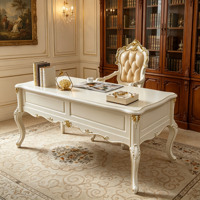 Ensemble de chaise et bureau d'écriture de luxe européen, en bois massif sculpté à la main, avec finition dorée, table d'étude crème, mobilier de bureau à domicile, vente en gros
