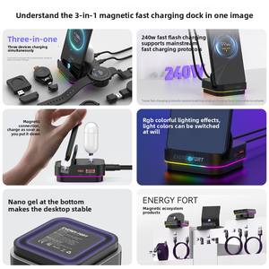 Cargador rápido magnético inalámbrico portátil 3 en 1 <span class=keywords><strong>Base</strong></span> <span class=keywords><strong>de</strong></span> soporte <span class=keywords><strong>de</strong></span> <span class=keywords><strong>carga</strong></span> rápida <span class=keywords><strong>de</strong></span> 240W con luces RGB para relojes inteligentes - Product Image 6