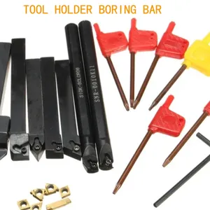 7 pièces 10mm tige tour barre d'alésage outils de tournage ensemble de supports avec 7 pièces plaquettes en carbure et clés outils de coupe cnc