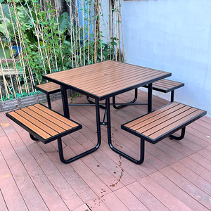 Đương Đại ngoài trời dã ngoại bảng 4 băng ghế chân thép mạ kẽm và WPC gỗ Top bảng thiết lập lý tưởng cho không gian công cộng nhà hàng - Product Image 1